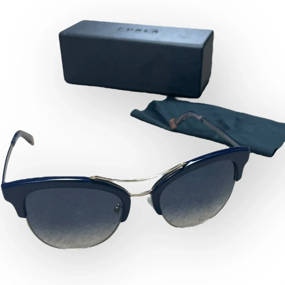 Furla Women's Sunglasses SFU138 Blue Gray Fashion Cat Eye Brand new with Case